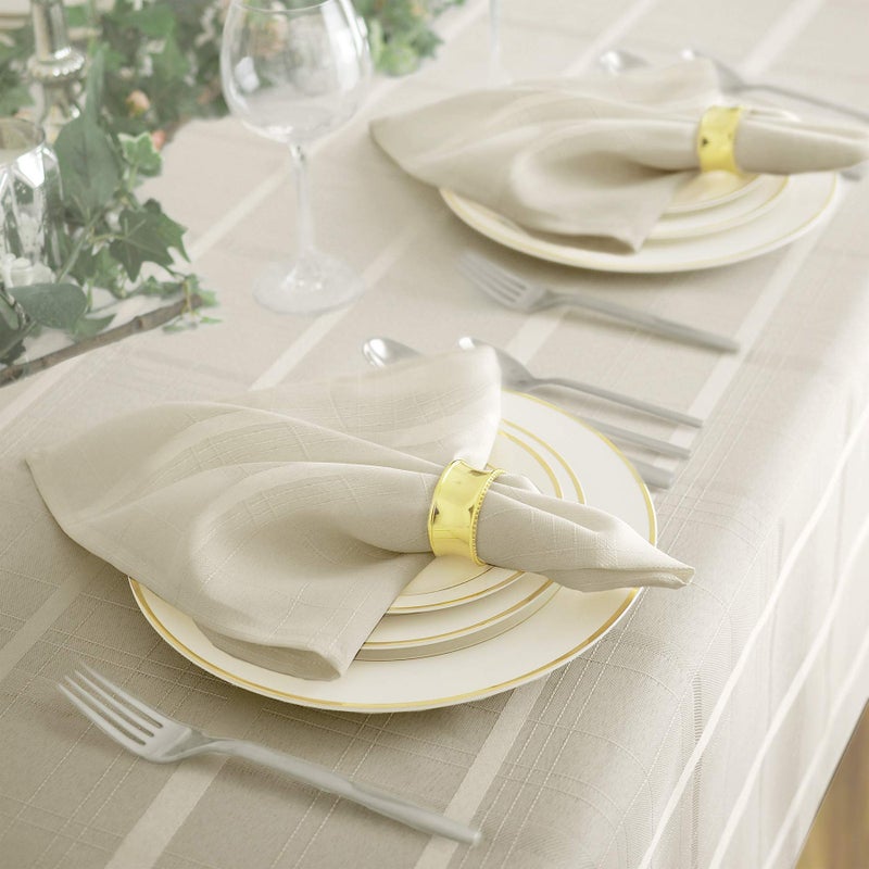 Newbridge 60 x 84 Inch Oval Fabric Tablecloth, Elegance Plaid, 100% Polyester, No Iron Soil Resistant Dining Room, Party and Banquet Table Cover, Solid Textured, Beige - Image 5
